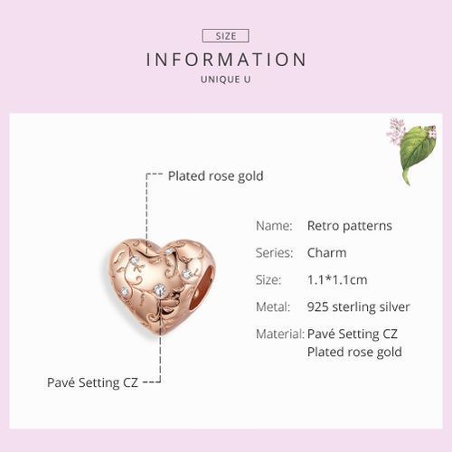 Heart-shaped Retro Pattern Rose Gold Plated Beads