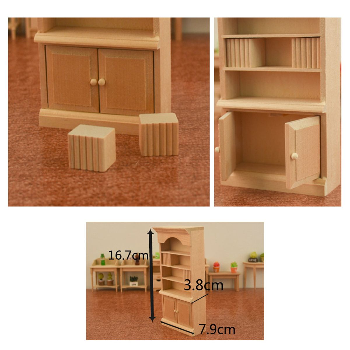 1/12 Dollhouse Miniature Wooden Bookshelf For Dollhouse