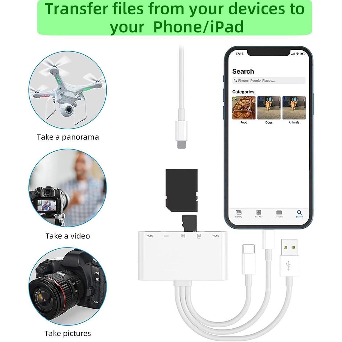 OTG USB Camera Multimemory Adapter for Micro-SD TF Card Reader Kit for iPhone iPad for Apple 13 Converter