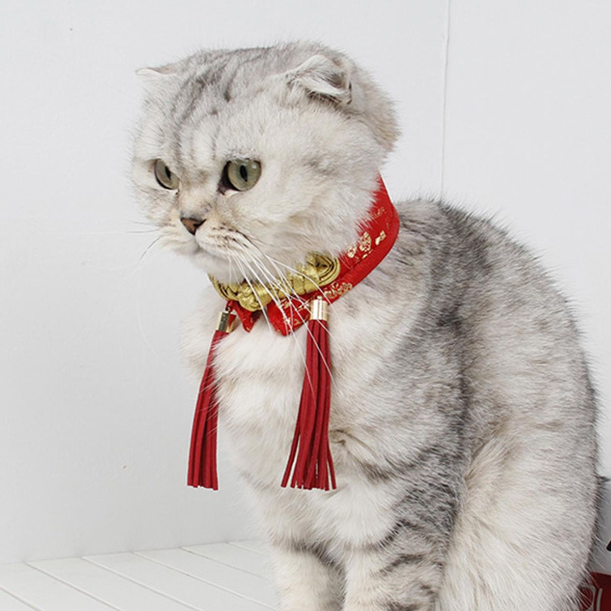 Cute Pet Collar Cat Bow Tie Chinese Tang Puppy Clothing Party Red