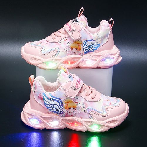 Kids LED Light-up Shoes Girls Velcro Sneakers (Pink)