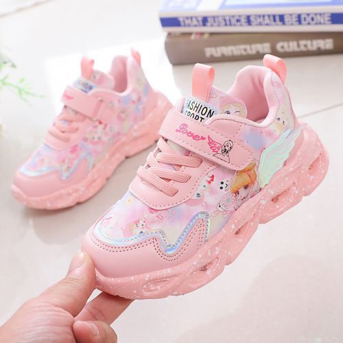Kids LED Light-up Shoes Girls Velcro Sneakers (Pink)
