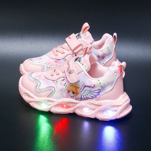 Kids LED Light-up Shoes Girls Velcro Sneakers (Pink)