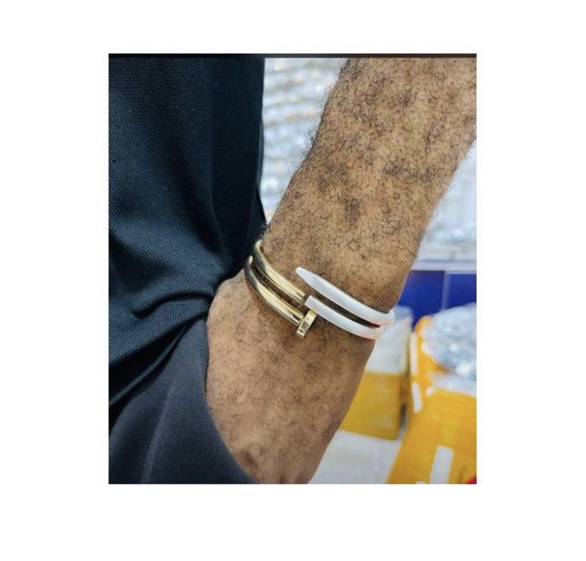 Hand Cuff White And Gold Bracelet Men Women