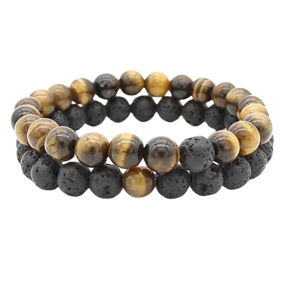 2 IN 1 Tiger Eye Stone Beads Bracelet Brown & Black