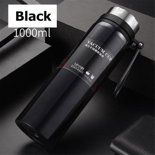 1L Stainless Steel Travel Mug Flask Thermal Hot Water Black.