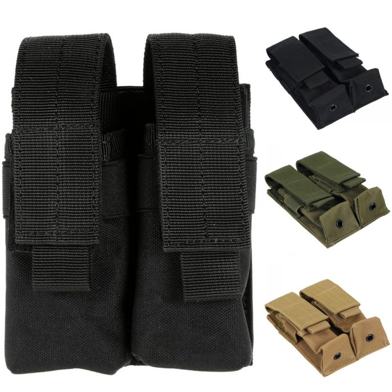 Abay 9mm  Double Molle Magazine Pouch Flashlight Holder Airsoft Gun Accessories Hunting Waist Belt Mag Bag SAB