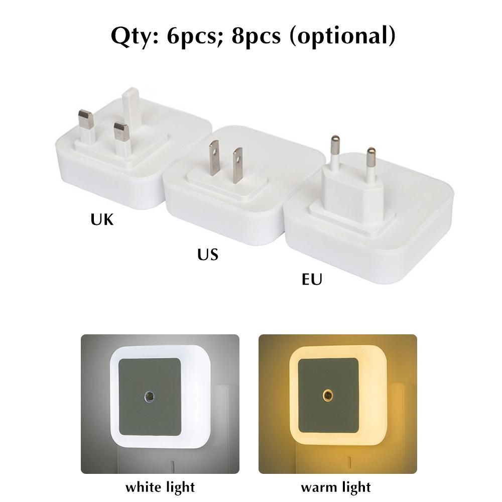 8PCS Plug-in LEDs Night Light with Auto Dusk to Dawn Sensors Lighting Control Nightlight for Bedroom Stairs Kitchen Hallway