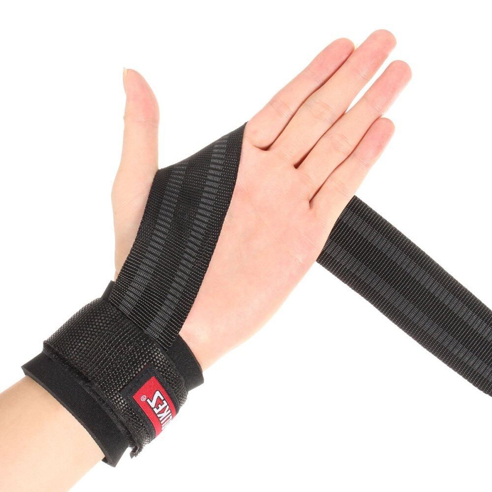 Weight Lifting Bar Grips Straps Wrist Gym Training Wraps Bangage Black (MY) Black