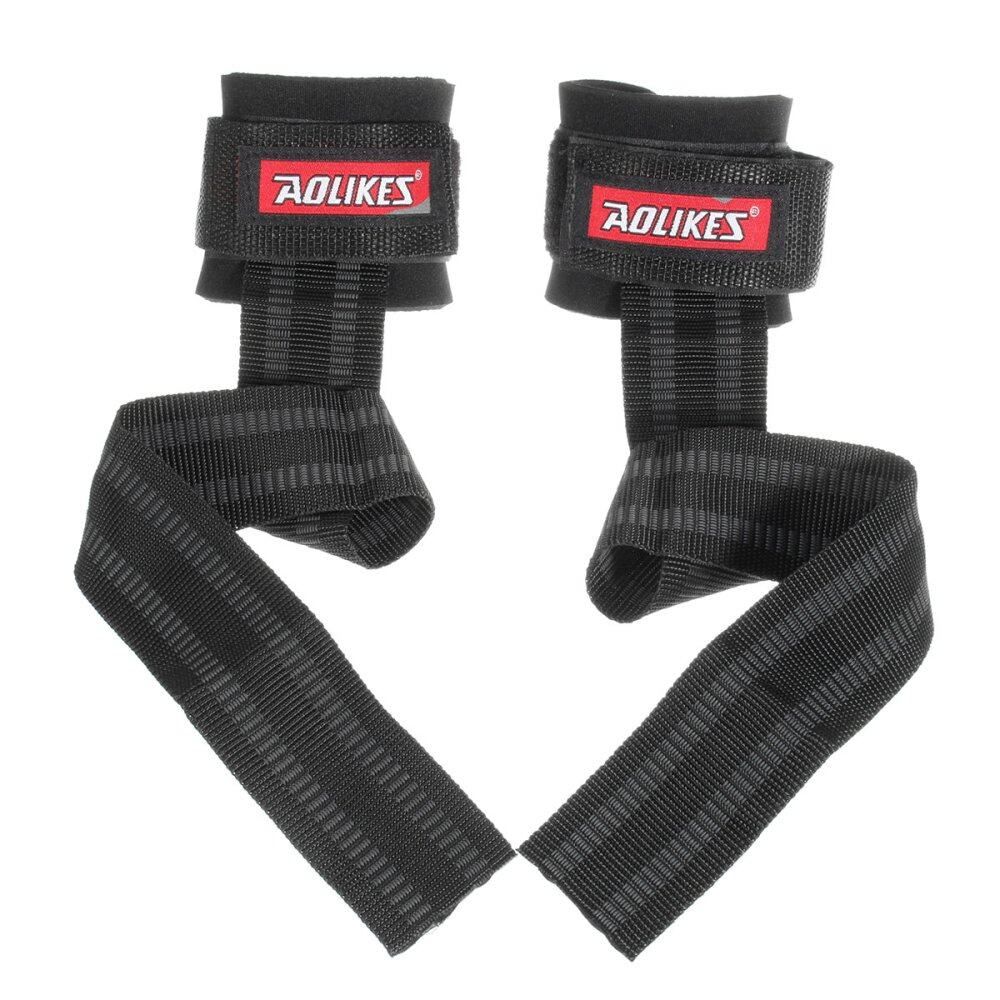Weight Lifting Bar Grips Straps Wrist Gym Training Wraps Bangage Black (MY) Black