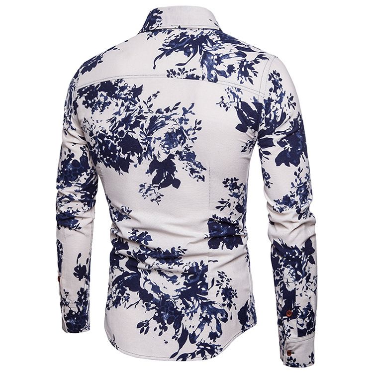Mens Long Sleeve Casual Pattern Floral Polo Business Printed Shirts