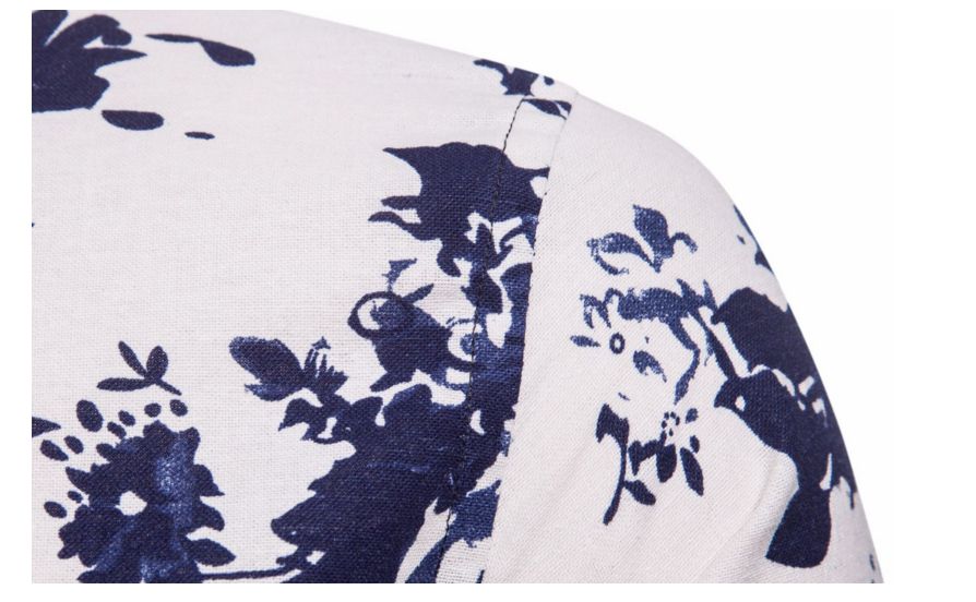 Mens Long Sleeve Casual Pattern Floral Polo Business Printed Shirts