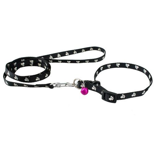 Adjustable Nylon Small Dog Puppy Pet Collar & Leash Set With Paw Print S\M\L