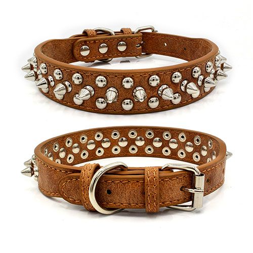 Punk Spiked Studded Dog Collar Adjustable Wide PU Leather