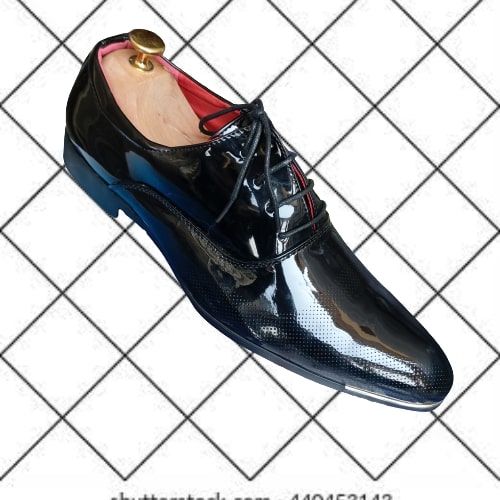 Men's Patent Leather Smooth Pointed Shoe With Lace - Black