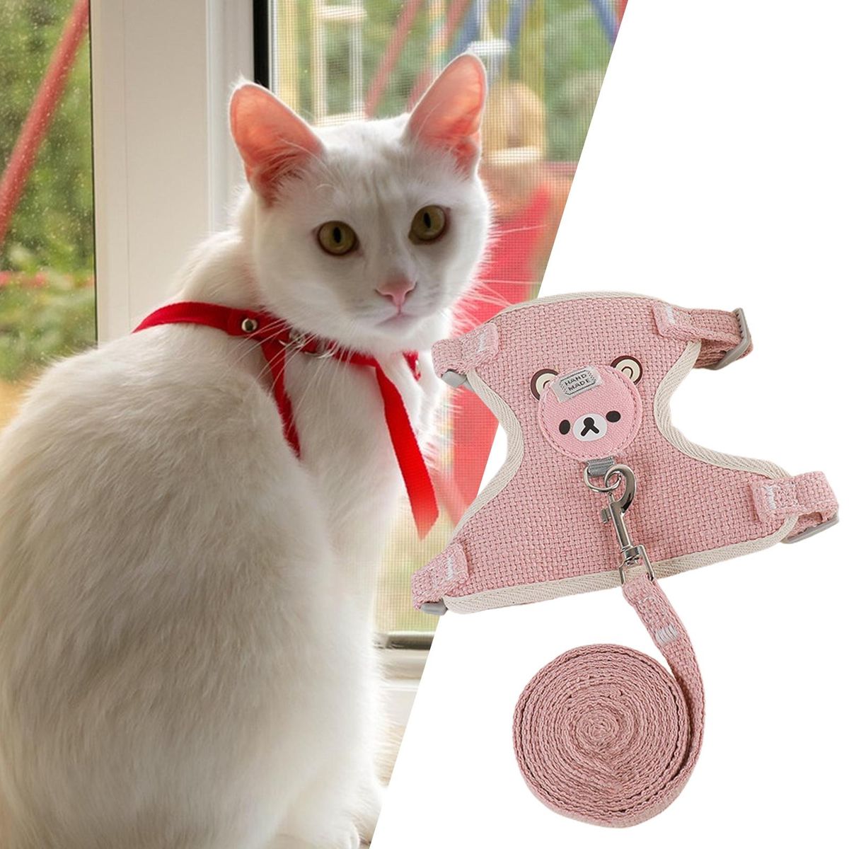 Cat Vest Chain Cute Bear Pet Vest Harness Dog Cat Collar Pink