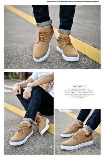 Solid Color Men's Breathable Lace-up Canvas Sneakers - Khaki