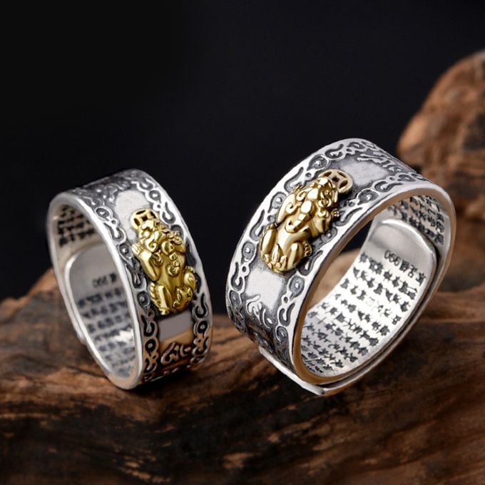 Buddhist Jewelry Men's Ring Pixiu Feng Shui Good Luck Adjustable Rings