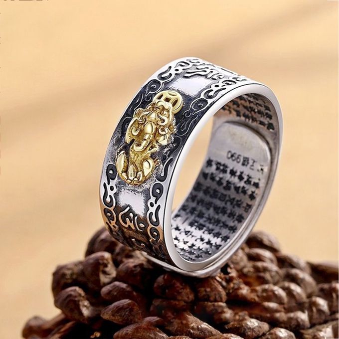 Buddhist Jewelry Men's Ring Pixiu Feng Shui Good Luck Adjustable Rings