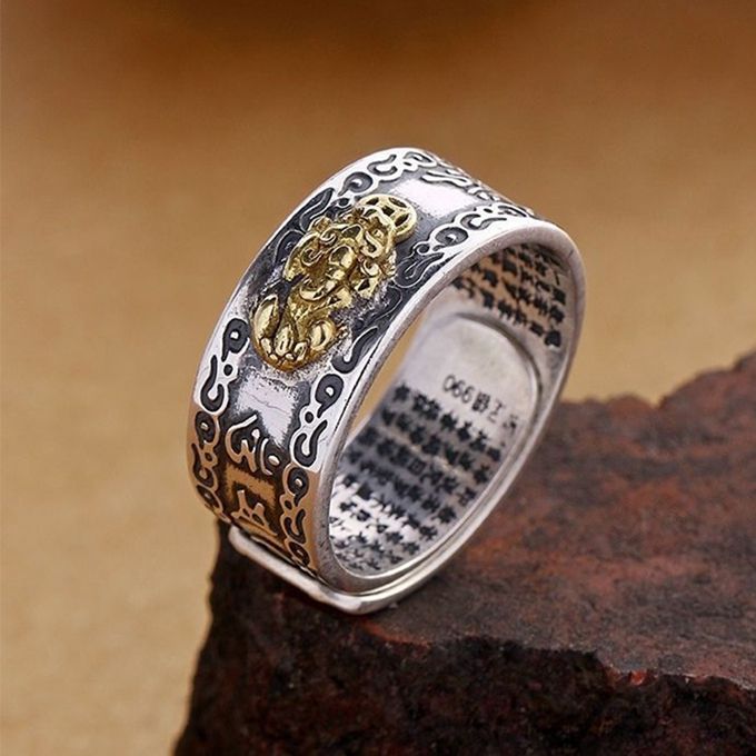 Buddhist Jewelry Men's Ring Pixiu Feng Shui Good Luck Adjustable Rings