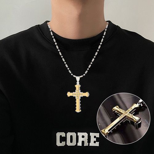 A Stylish Unisex Gold Crystal Cross Titanium Necklace