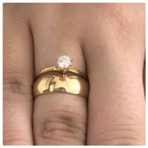 3pc. 8mm Width Stainless Steel Gold Tone Alloy Engagement Wedding Ring Set