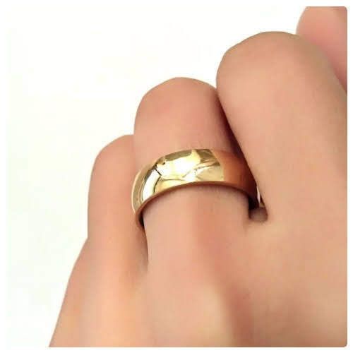 3pc. 8mm Width Stainless Steel Gold Tone Alloy Engagement Wedding Ring Set