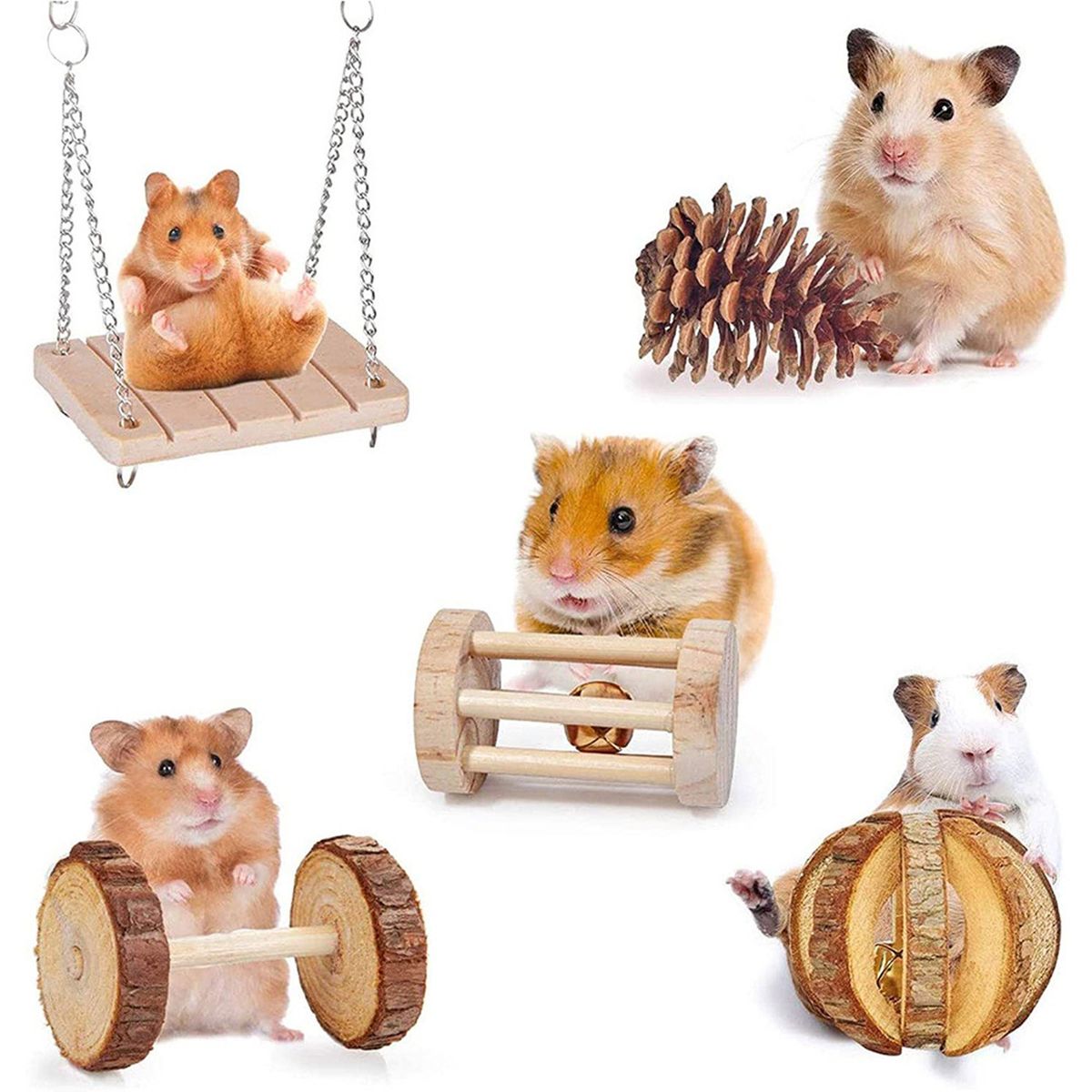 11PCs Hamster Chew Toys Set Natural Wooden Molar Toys Blocks