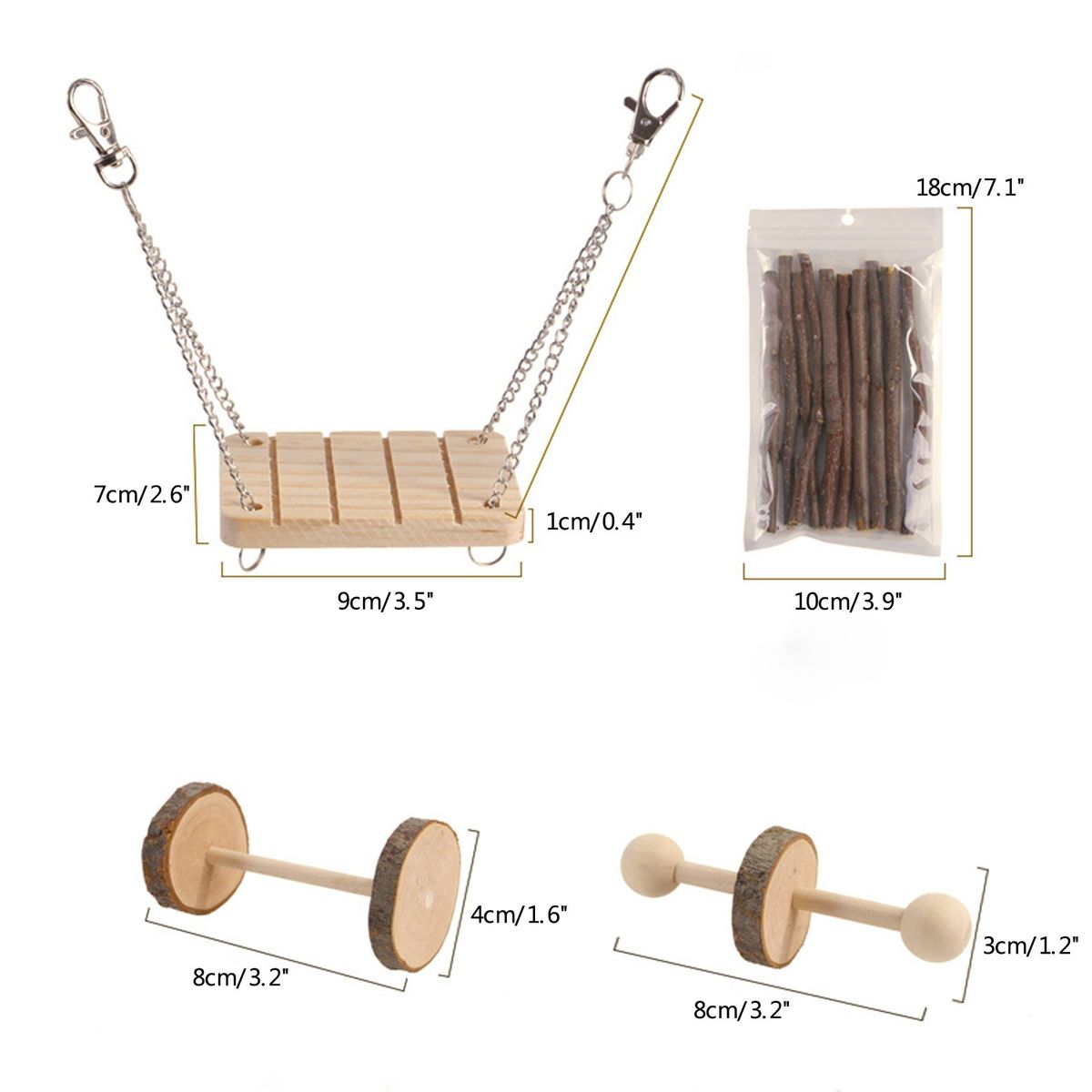 11PCs Hamster Chew Toys Set Natural Wooden Molar Toys Blocks