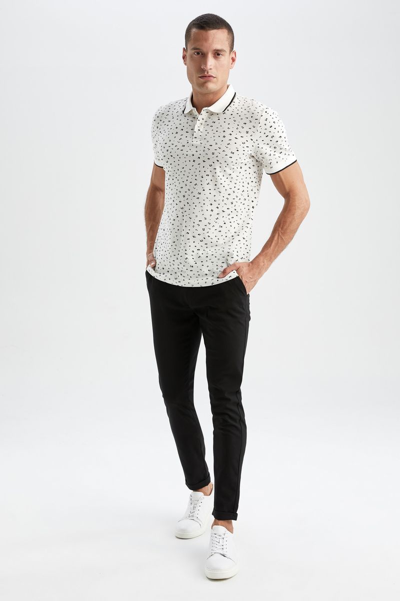 Man Smart Casual Slim Fit Short Sleeve Knitted Polo T-Shirt - White