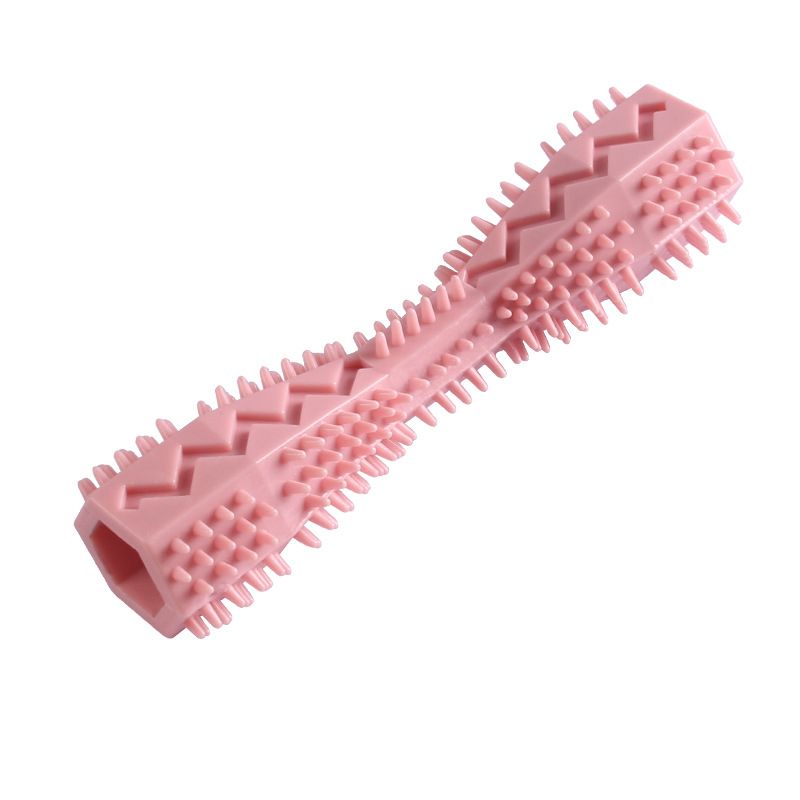 Dog Toothbrush Durable Dog Chew Toy Stick Soft Rubber Tooth Cleaning Point Massage Toothpaste Pet Toothbrush Molar Pet Supplies-Pink