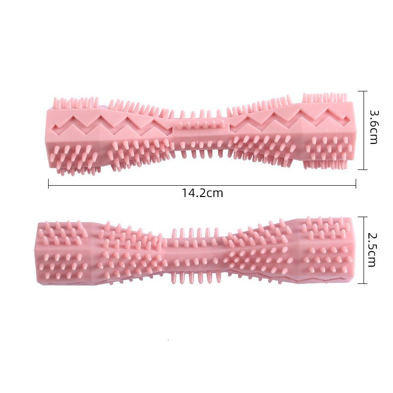 Dog Toothbrush Durable Dog Chew Toy Stick Soft Rubber Tooth Cleaning Point Massage Toothpaste Pet Toothbrush Molar Pet Supplies-Pink