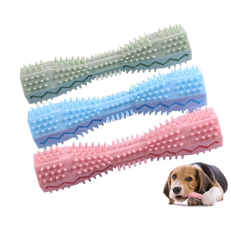 Dog Toothbrush Durable Dog Chew Toy Stick Soft Rubber Tooth Cleaning Point Massage Toothpaste Pet Toothbrush Molar Pet Supplies-Pink
