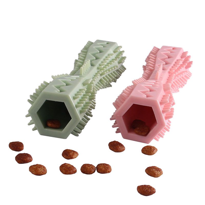 Dog Toothbrush Durable Dog Chew Toy Stick Soft Rubber Tooth Cleaning Point Massage Toothpaste Pet Toothbrush Molar Pet Supplies-Pink