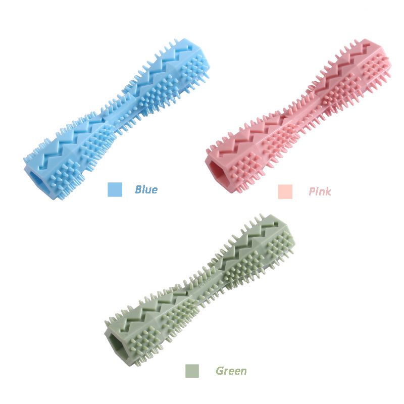 Dog Toothbrush Durable Dog Chew Toy Stick Soft Rubber Tooth Cleaning Point Massage Toothpaste Pet Toothbrush Molar Pet Supplies-Pink