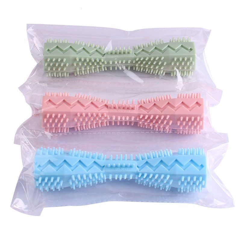 Dog Toothbrush Durable Dog Chew Toy Stick Soft Rubber Tooth Cleaning Point Massage Toothpaste Pet Toothbrush Molar Pet Supplies-Pink