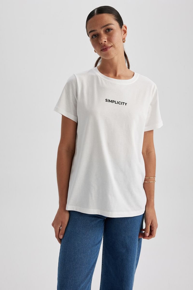Woman Core Regular Fit Crew Neck Knitted Short Sleeve T-Shirt - Ecru