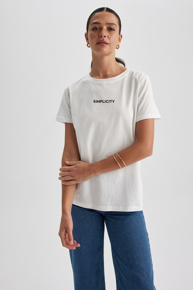 Woman Core Regular Fit Crew Neck Knitted Short Sleeve T-Shirt - Ecru