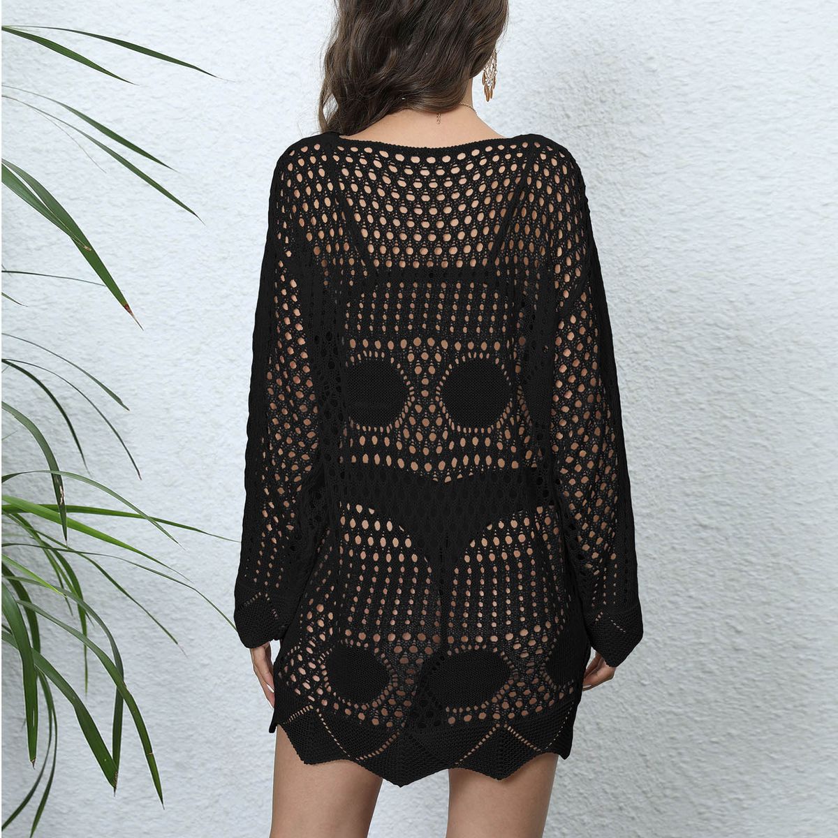 (White)Sexy Women's Bathing Suit Cover Up Crochet Lace Bikini Bathing Suit Swimsuit Smock Knitting Swimwear Mesh Beach Dress Tunic Robe SMA