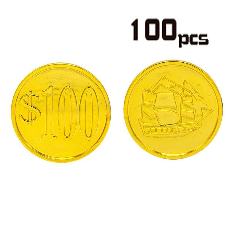100pcs/set Pirate Gold Coin Gem Pirate Ship 100 Dollar Gold
