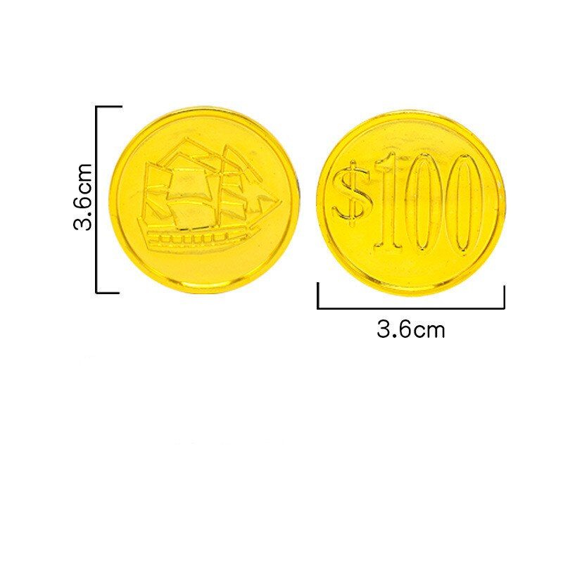 100pcs/set Pirate Gold Coin Gem Pirate Ship 100 Dollar Gold