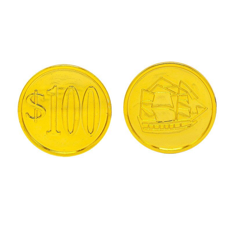 100pcs/set Pirate Gold Coin Gem Pirate Ship 100 Dollar Gold