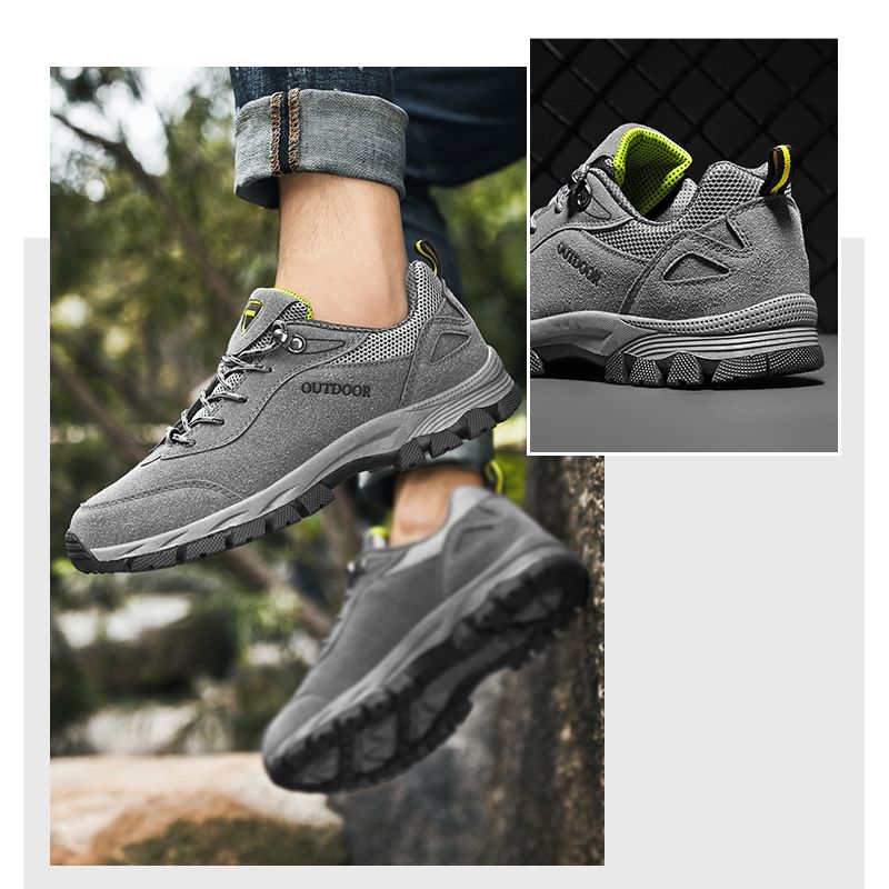 New Arrival Hiking Shoes Men Sneakers EUR Size 39-49 Outdoor Mountain Climbing Shoes High Quality Male Sport Trekking Sneakers Suede Leather Combat Desert Training Shoes Wear-resistant Work Sneakers Grey