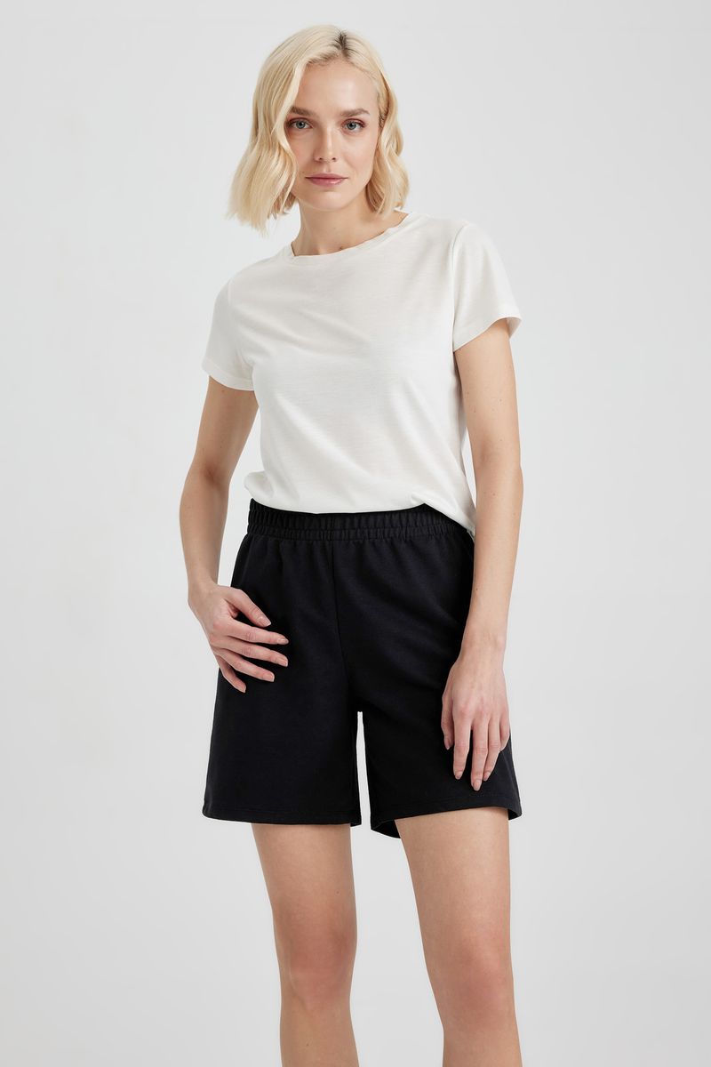Woman Regular Fit Knitted Bermuda - Black