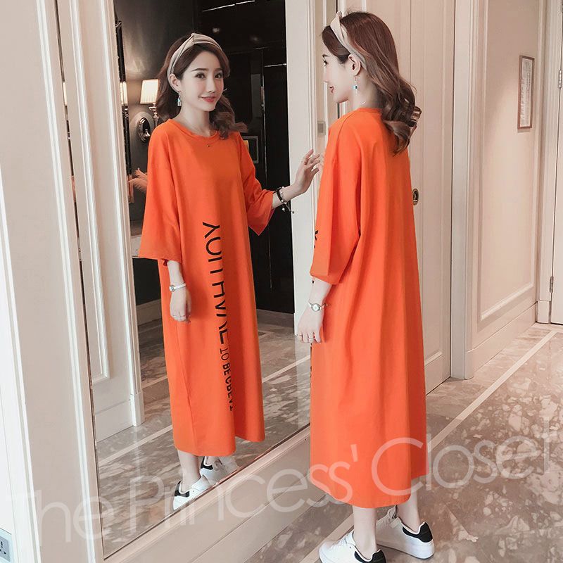 D19 Female Casual Long Sleeve Long Gown-Orange