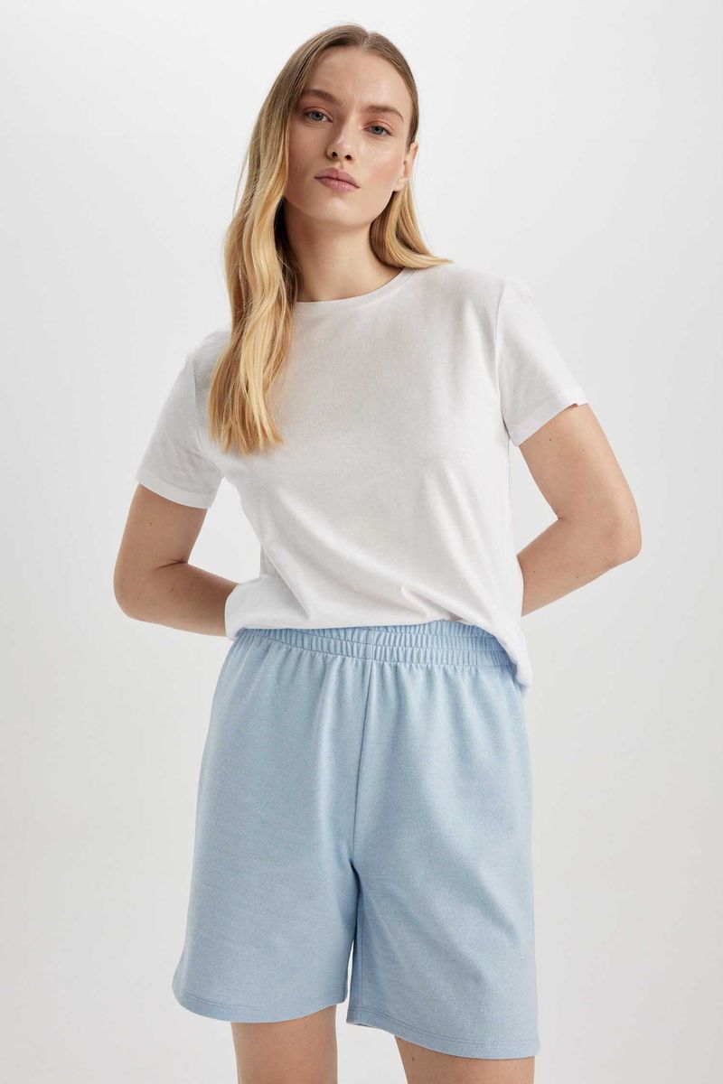 Woman Regular Fit Knitted Bermuda - Blue