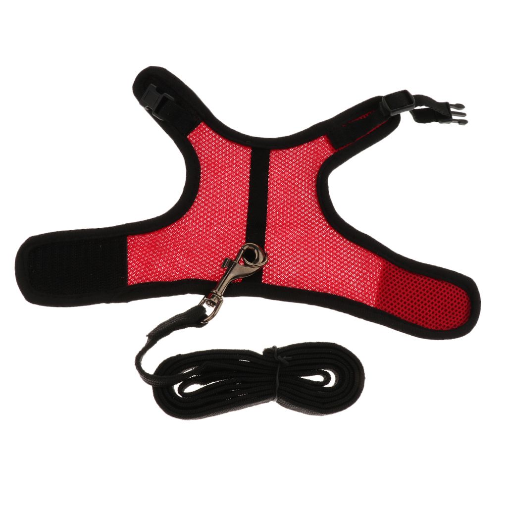Small Pet Breathable Mesh Harness Leash For Hamsters Rabbits Red S