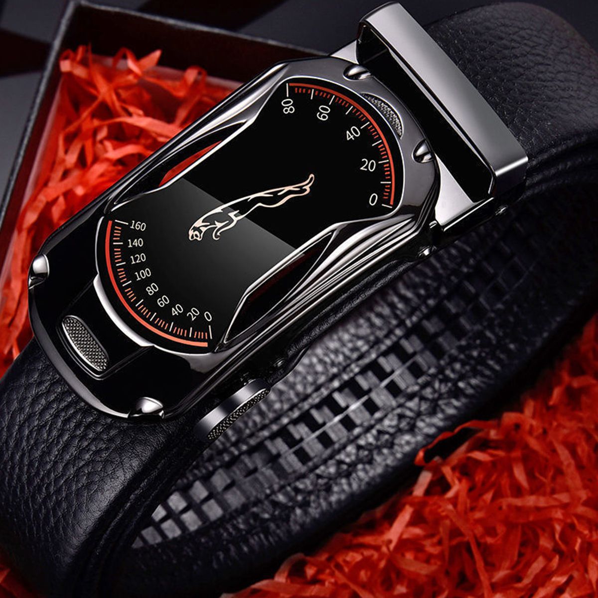 2 Pieces  Leather Automatic Buckle Belt - Black And Golden