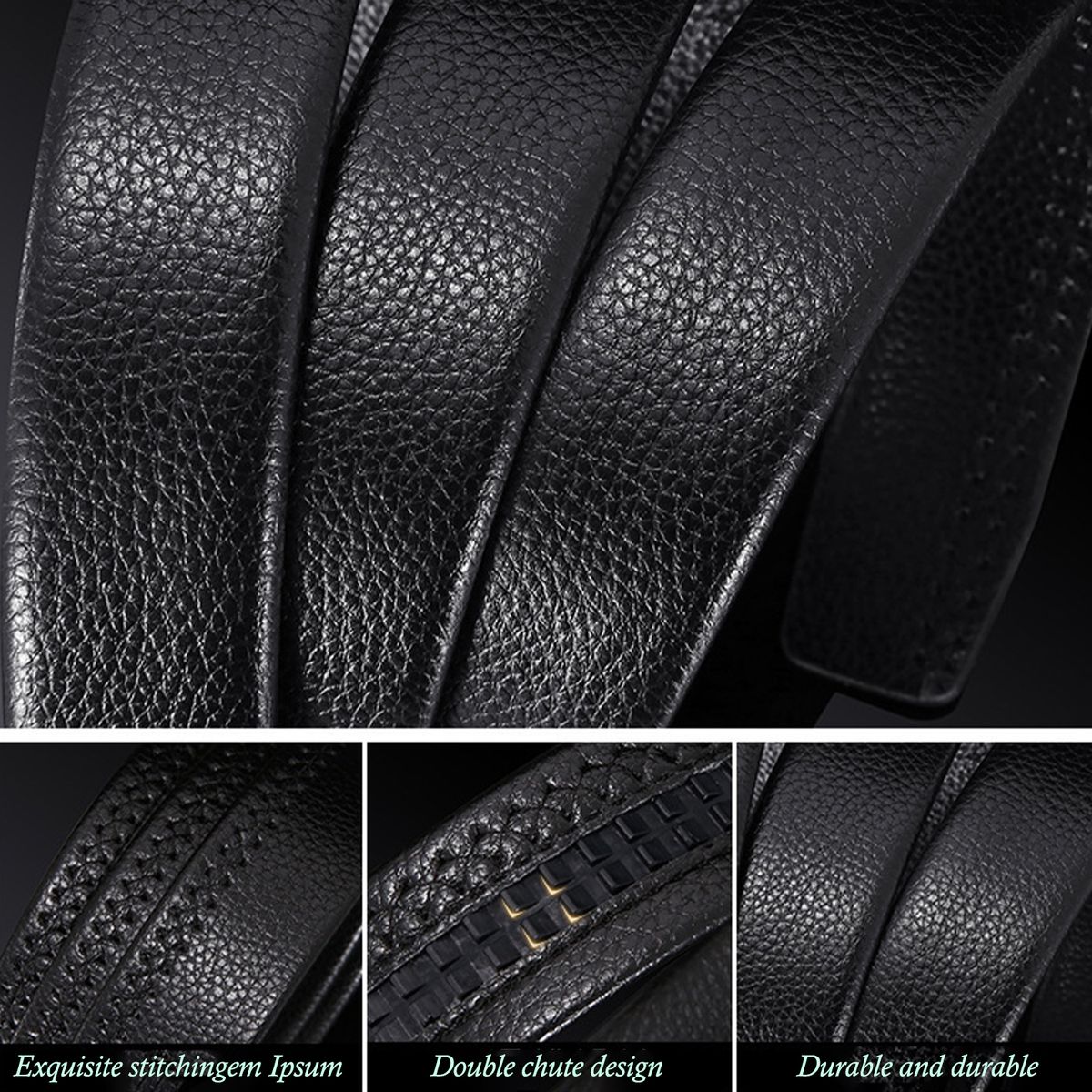 2 Pieces  Leather Automatic Buckle Belt - Black And Golden