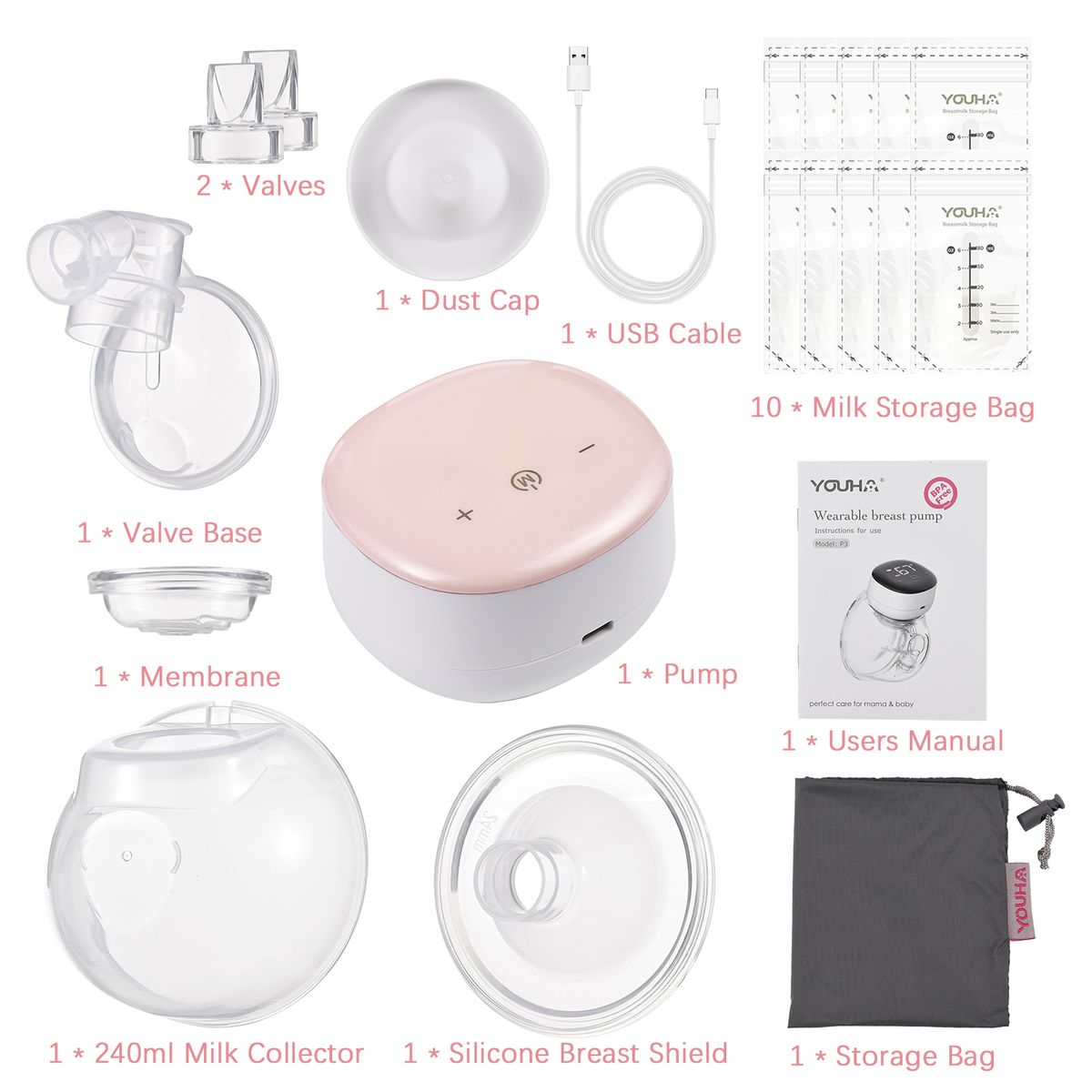 P3 Wearable Electric Breast Pump 240ml,24mm Shield